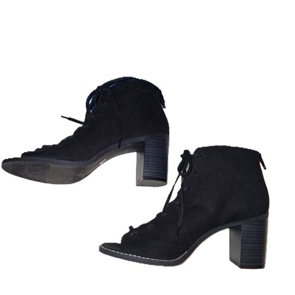 Old Navy Black Faux Suede Lace-Up Open-Toe Booties | Back Zip | 3” Heel | Size 8 - Picture 5 of 9